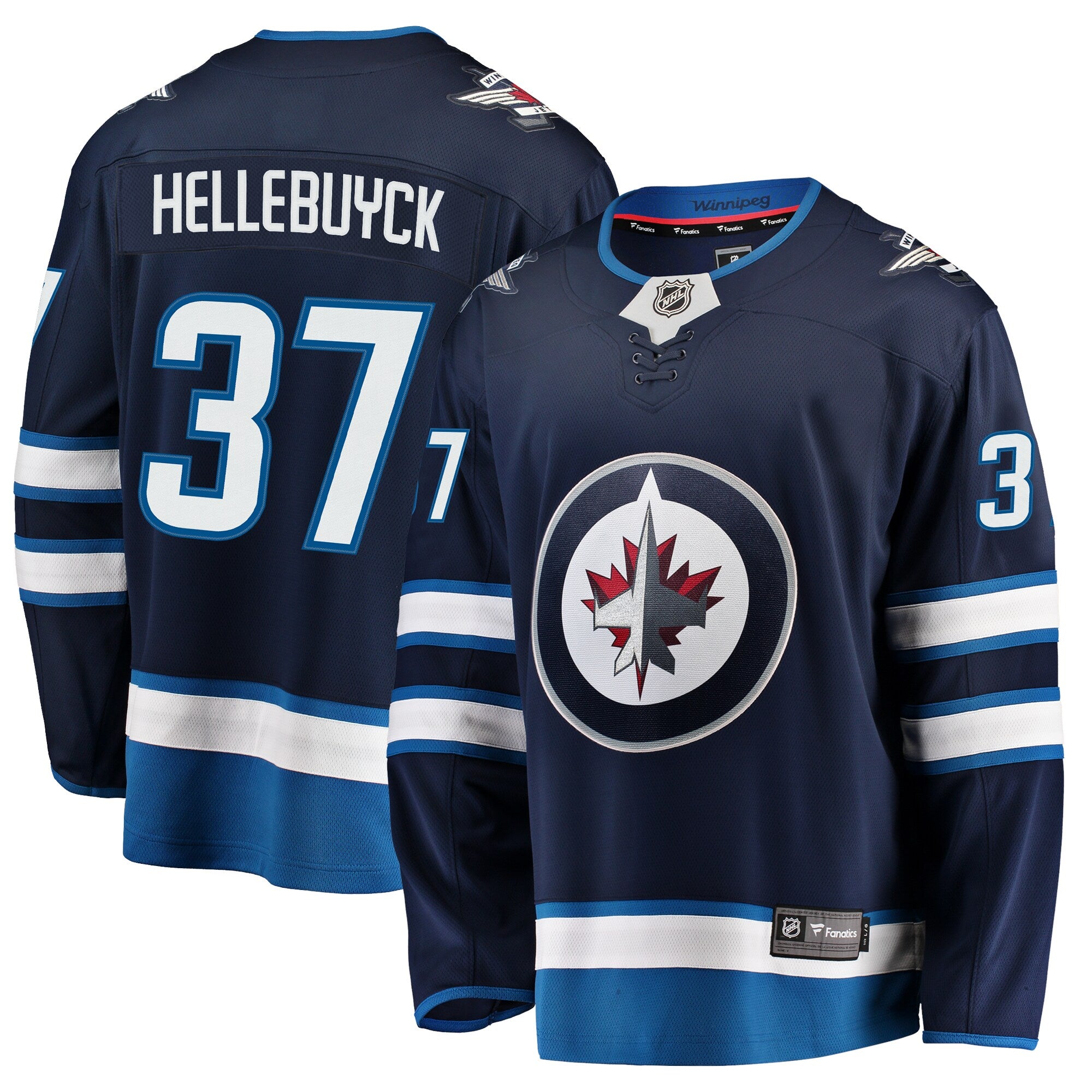 No37 Connor Hellebuyck Navy Blue Home Authentic Drift Fashion Stitched Jersey